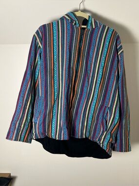 Men's Multicolor Striped Hooded Zip Sweatshirt